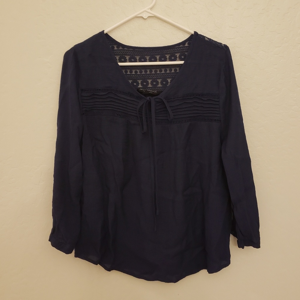 Dark Blue Long Sleeve Blouse